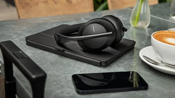 black headphones on a table 