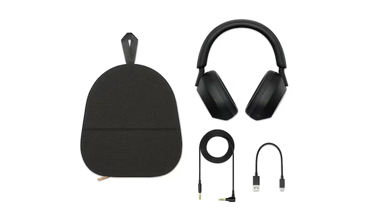 headphones, cables, and a case